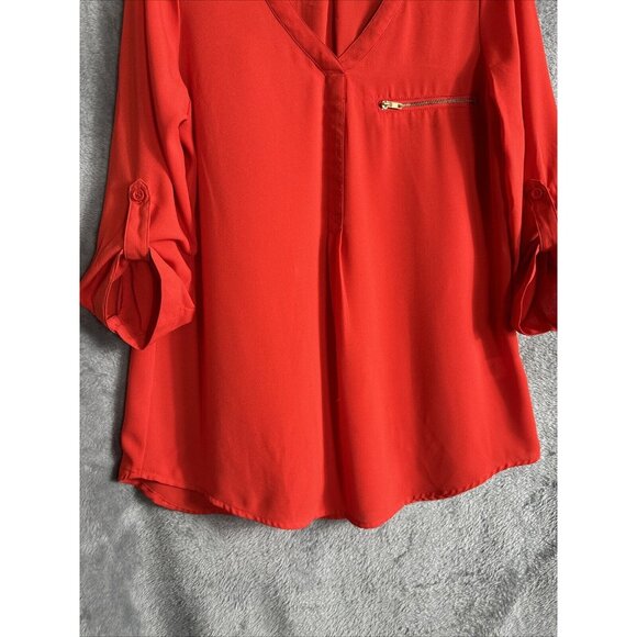 Roz & Ali Top Woman’s Small Red Blouse V Neck Shirt - Picture 8 of 16